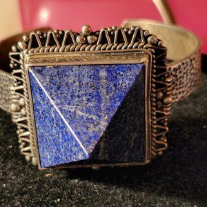 Incredible Vintage Sterling Silver Cuff Lapis Solid Pyramid  7-1/2"  70.3g